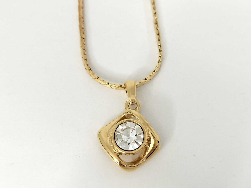 Yves Saint Laurent (YSL) Gold-Plated Rhombus Crystal Pendant Necklace